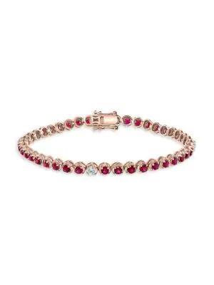 商品Effy|14K Rose Gold, Ruby & Diamond Bracelet,价格¥18851,第1张图片
