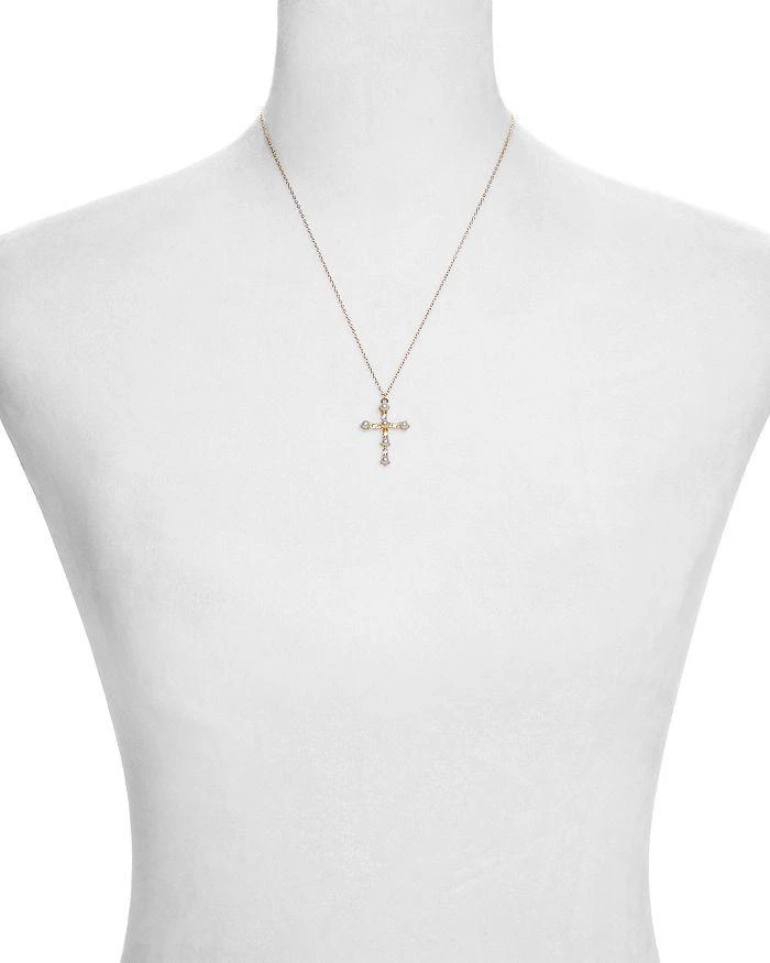 商品Argento Vivo|Cubic Zirconia & Freshwater Pearl Cross Pendant Necklace in 18K Gold Plated Sterling Silver, 16"-18"  ,价格¥590,第3张图片详细描述