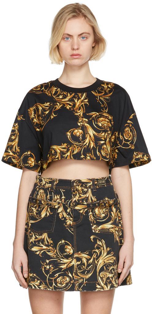 商品Versace|Black Cropped Printed T-Shirt,价格¥1476,第1张图片