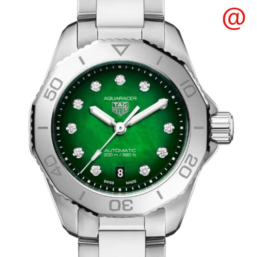 商品TAG Heuer|Aquaracer Automatic Diamond Green Dial Ladies Watch WBP2415.BA0622,价格¥20876,第1张图片