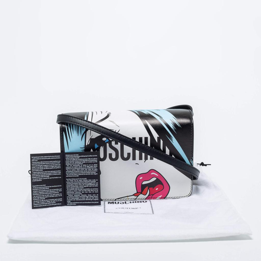 Moschino Black Leather Eyes Capsule Flap Crossbody Bag商品第10张图片规格展示