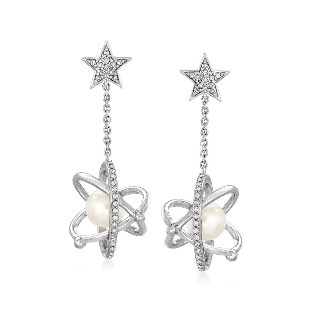 商品Ross-Simons|Cultured Pearl and . Diamond Celestial Drop Earrings in Sterling Silver,价格¥1332,第1张图片