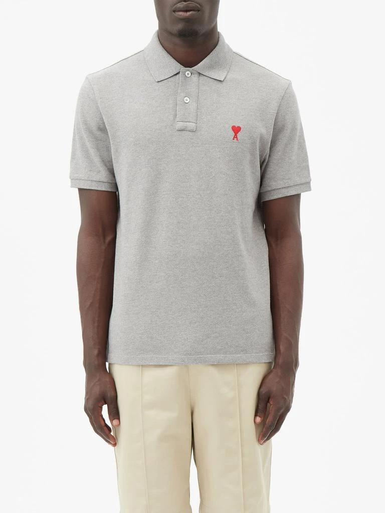 商品AMI|Logo-embroidered organic-cotton piqué polo shirt,价格¥1086,第1张图片