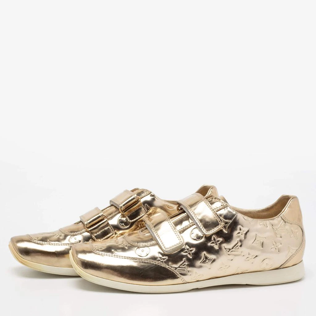商品[二手商品] Louis Vuitton|Louis Vuitton Metallic Gold Monogram Embossed Leather Velcro Strap Sneakers Size 40.5,价格¥3774,第2张图片详细描述
