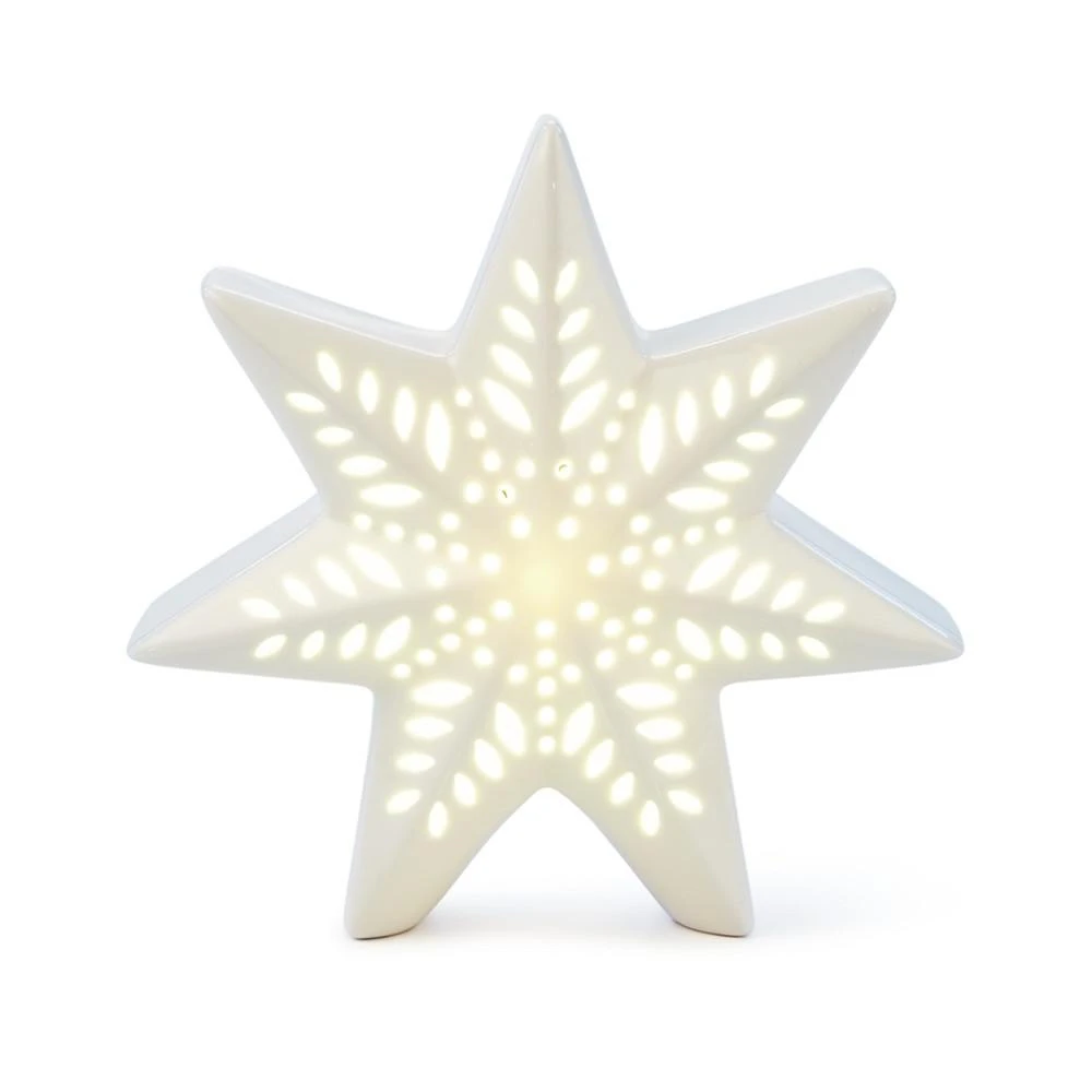 商品Holiday Lane|Northern Lights Ceramic White & Gold-Tone Star Night Light Table Décor, Created for Macy's,价格¥68,第1张图片