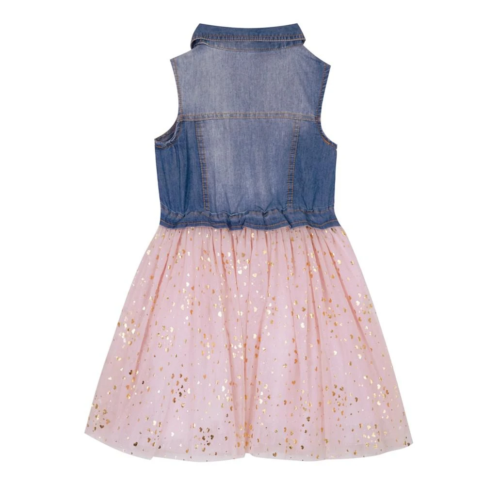 商品Rare Editions|Big Girls Denim Vest Dress to Foil Mesh Skirt Dress,价格¥216,第2张图片详细描述