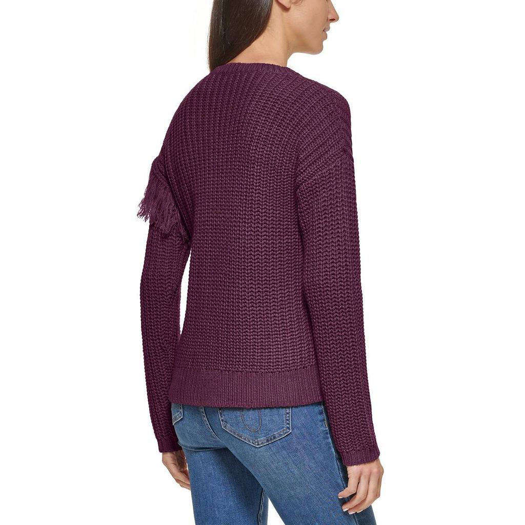 Calvin Klein Womens Open Stitch Fringe Crewneck Sweater商品第4张图片规格展示