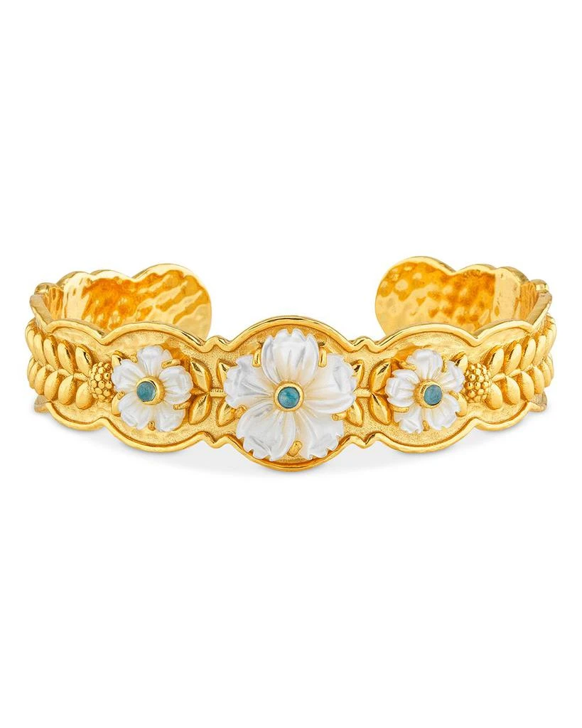 商品Capucine De Wulf|Villandry Dyed Jade & Mother Of Pearl Fleur Scalloped Cuff Bracelet in 18K Gold Plated,价格¥1436,第1张图片