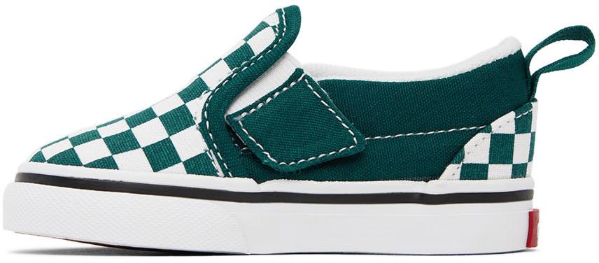 Baby Green & White Checkerboard Slip-On V Sneakers商品第3张图片规格展示