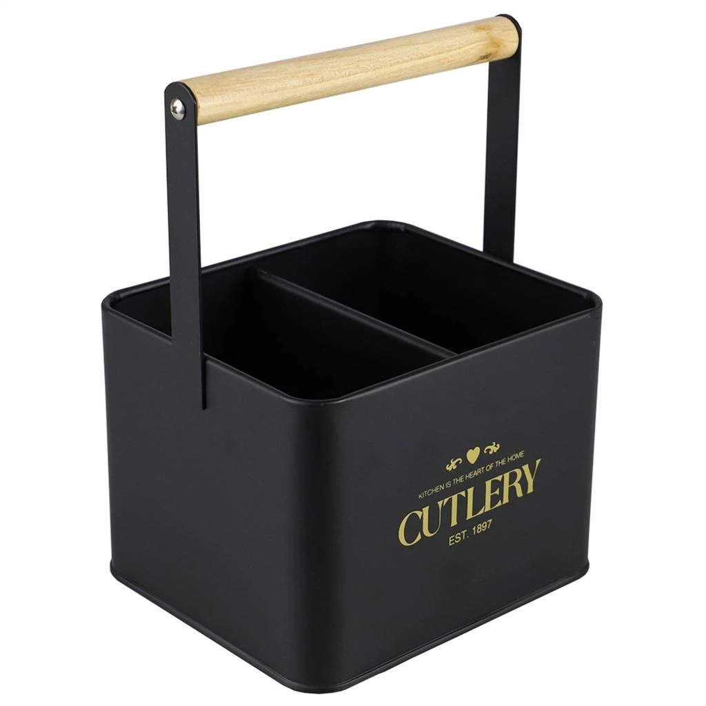 商品Home Basics|Home Basics Bistro Sectioned Tin Holder with Bamboo Handle, Black,价格¥159,第3张图片详细描述