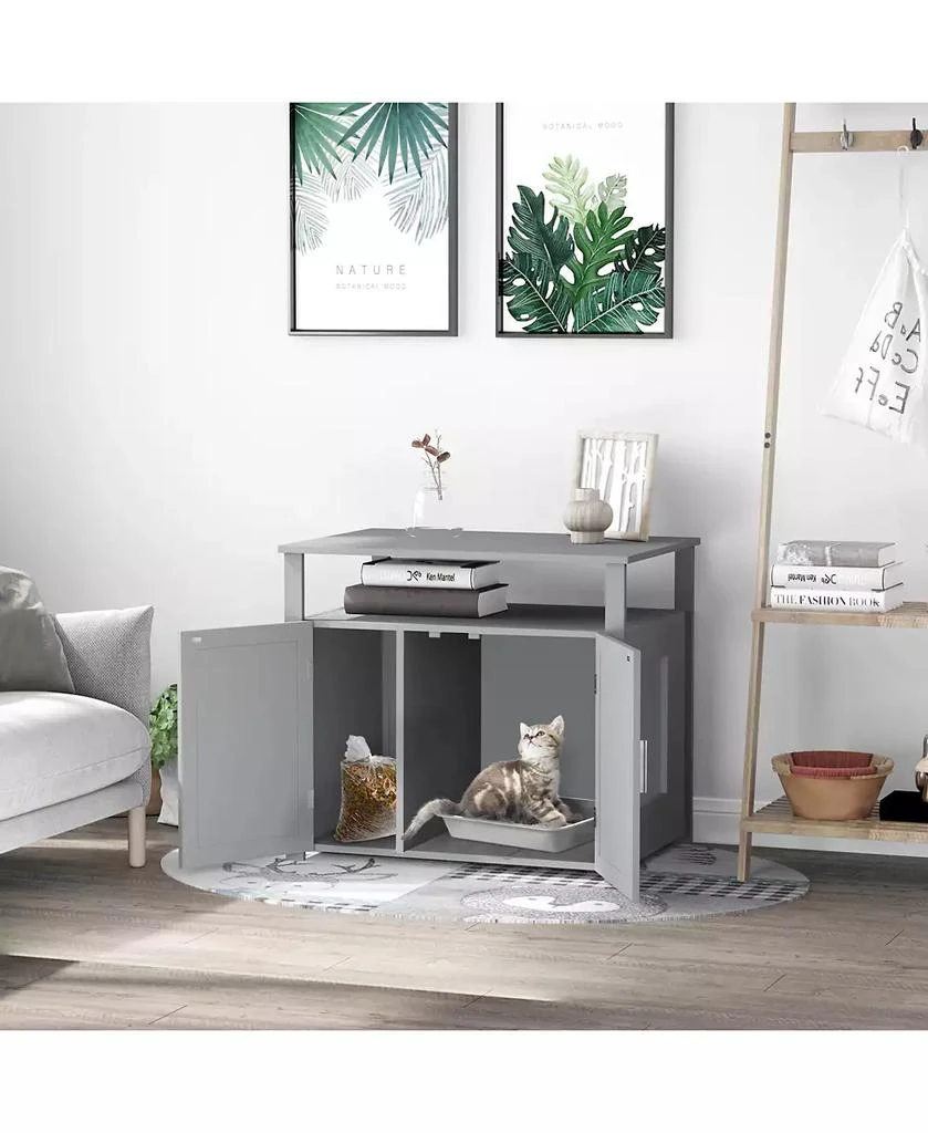 商品PawHut|Tabletop Side Table Cat Box Fixture w/ Magnetic Closing Door, Grey,价格¥856,第3张图片详细描述