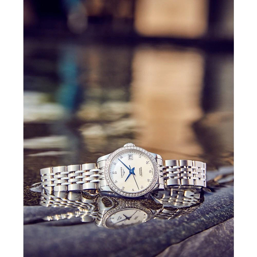 商品Longines|Women's Swiss Automatic Record Collection Diamond (1/2 ct. t.w.) Stainless Steel Bracelet Watch 30mm,价格¥35606,第2张图片详细描述