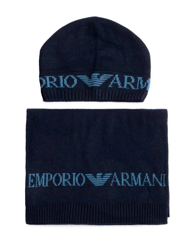 商品Emporio Armani|Emporio Armani Logo-Jacquard Scarf And Hat Set,价格¥1295,第1张图片