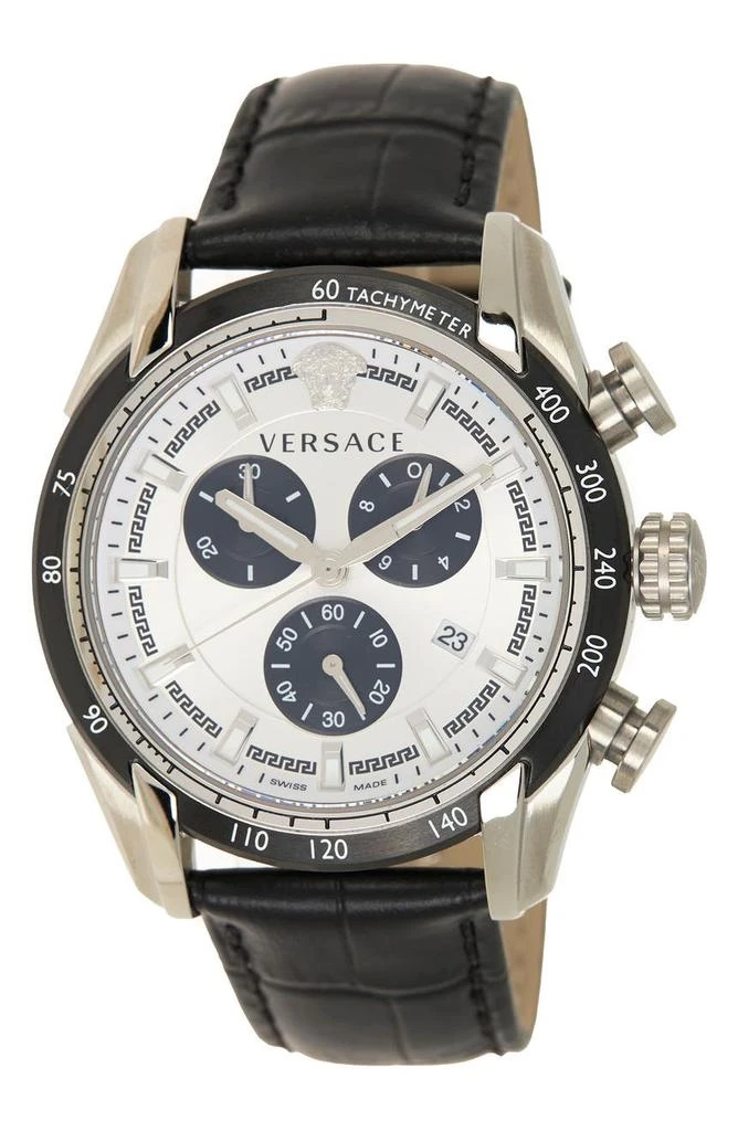 商品Versace|Men's Tachymeter Croc Embossed Leather Strap Watch, 44mm,价格¥3732,第1张图片