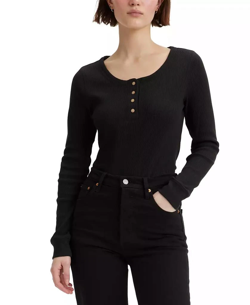 商品Levi's|Women's Sierra Waffle-Knit Quarter-Button Henley Top,价格¥120,第1张图片