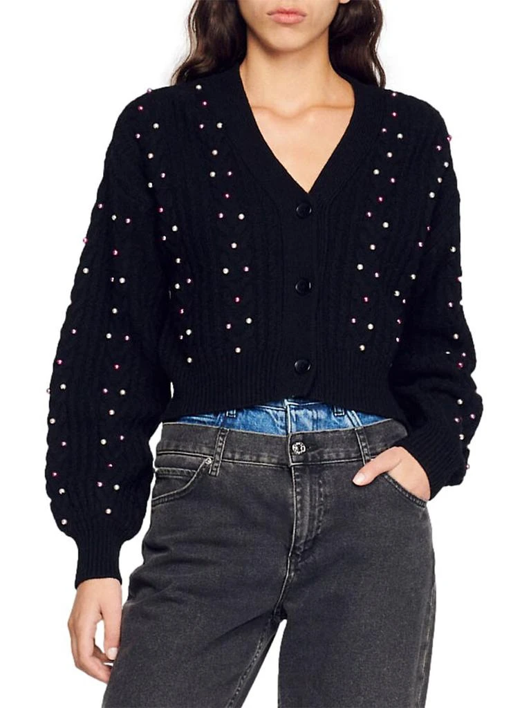 商品Sandro|Destiny Bead-Embellished Wool Cable-Knit Cropped Cardigan,价格¥1482,第1张图片