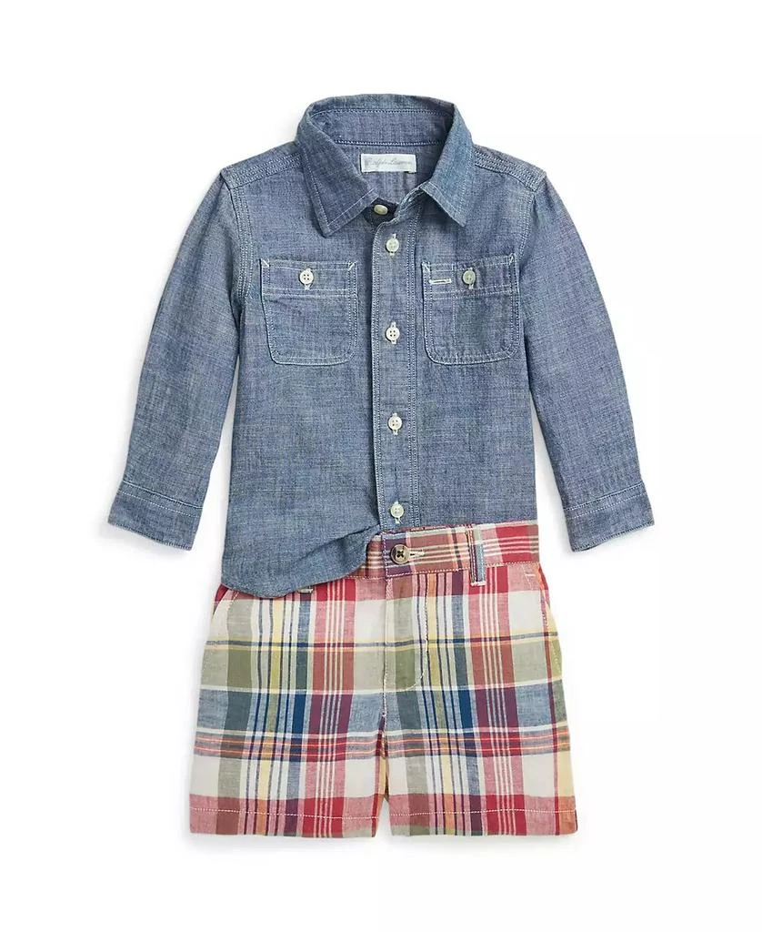 商品Ralph Lauren|Baby Boys Cotton Chambray Shirt and Madras Short Set,价格¥112,第1张图片