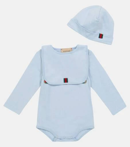 商品Gucci|婴幼儿 — logo棉质连体紧身衣、帽子与围兜套装,价格¥2878,第2张图片详细描述