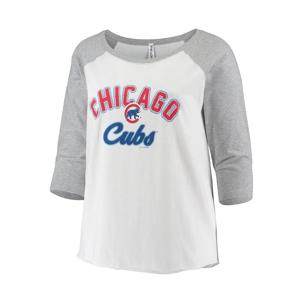 商品Soft As A Grape|Women's White and Heathered Gray Chicago Cubs Plus Size Baseball Raglan 3/4-Sleeve T-shirt,价格¥374,第3张图片详细描述