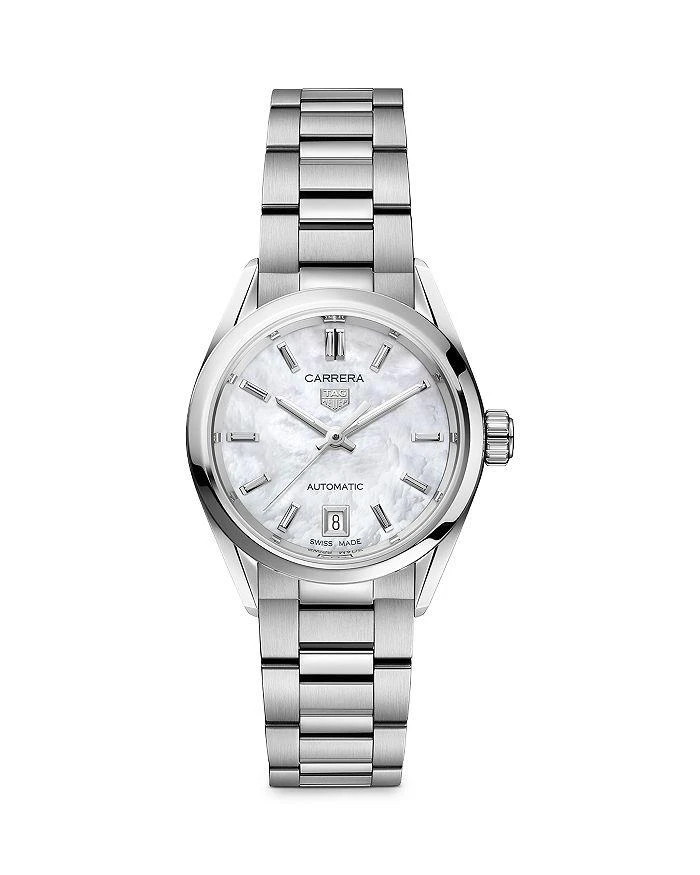 商品TAG Heuer|Carrera Stainless Steel and White Mother of Pearl Automatic Dial Watch, 29mm,价格¥20179,第1张图片详细描述