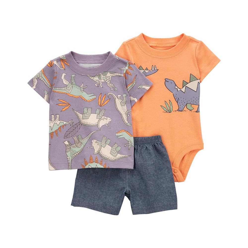 Baby Boys Dinosaur Top, Bodysuit and Little Short Set, 3 Piece商品第1张图片规格展示