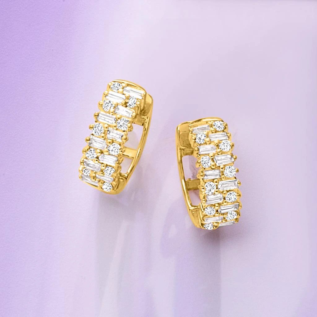 商品Ross-Simons|Ross-Simons Baguette and Round Diamond Hoop Earrings in 14kt Yellow Gold,价格¥6336,第3张图片详细描述