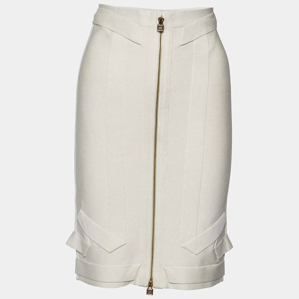 商品[二手商品] Herve Leger|Herve Leger Alabaster Knit Origami Fold Detail Maddison Zip Front Skirt S,价格¥1165,第1张图片