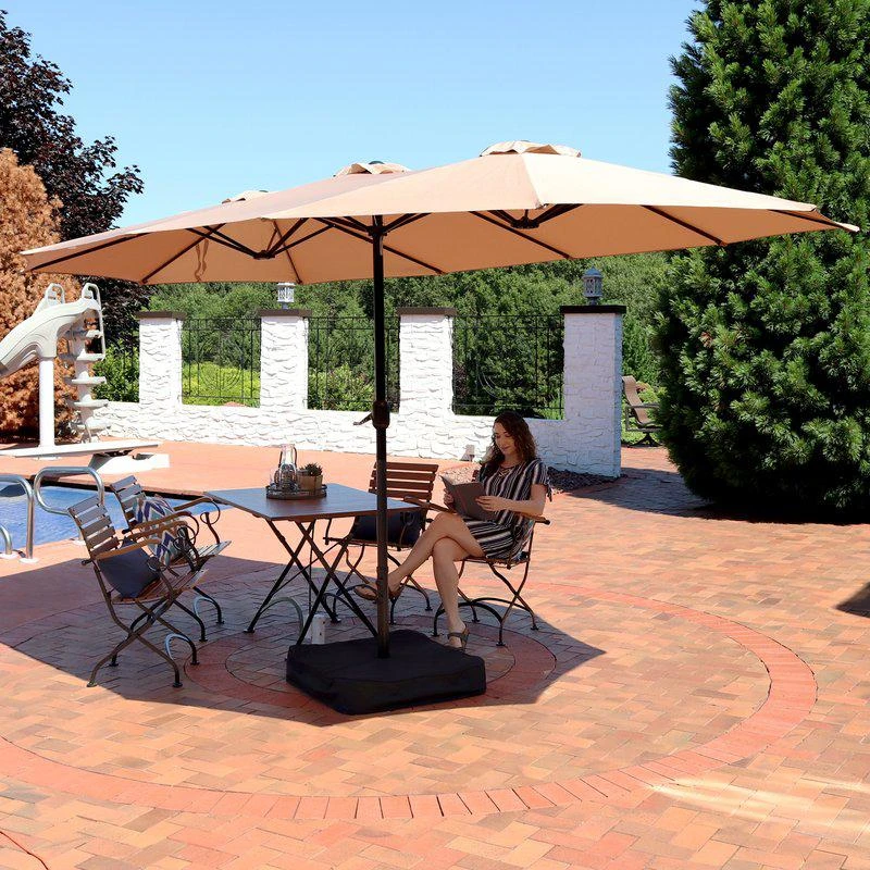 商品Sunnydaze Decor|15ft Double-Sided Outdoor Patio Umbrella With Crank Sandbag Base Market,价格¥1338,第2张图片详细描述