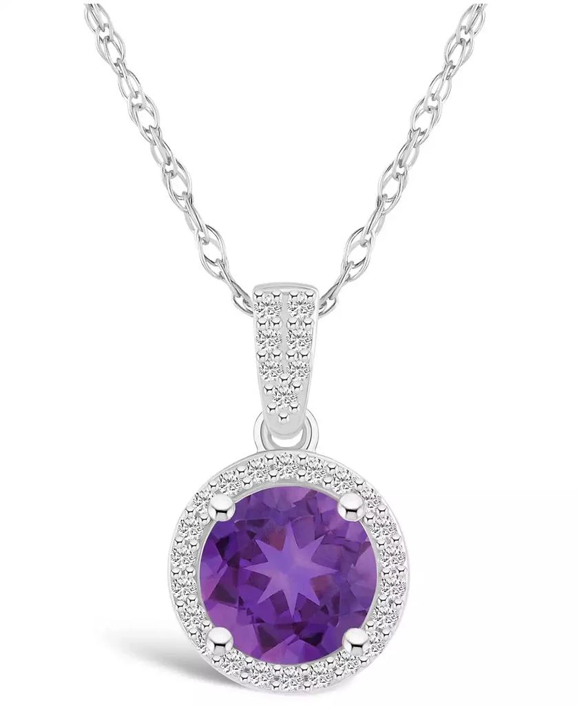 商品Macy's|Amethyst (1-1/4 ct. t.w.) and Lab Grown Sapphire (1/6 ct. t.w.) Halo Pendant Necklace in 10K White Gold,价格¥1543,第1张图片