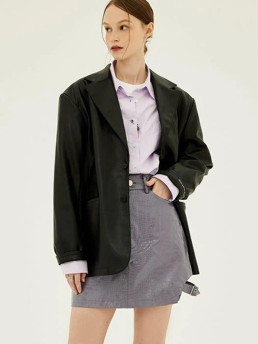 商品DIAMOND LAYLA|Essential Blazer Leather Jacket J23 _ Black,价格¥1020,第1张图片
