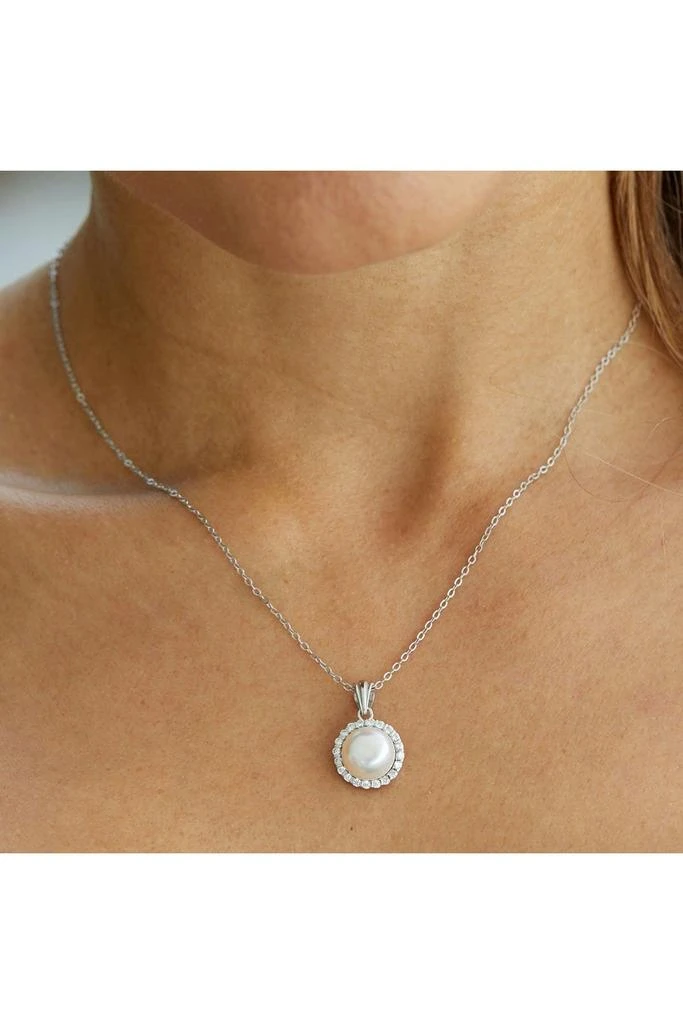 商品Savvy Cie Jewels|Sterling Silver Cultured Freshwater Pearl Halo Pendant Necklace,价格¥379,第2张图片详细描述