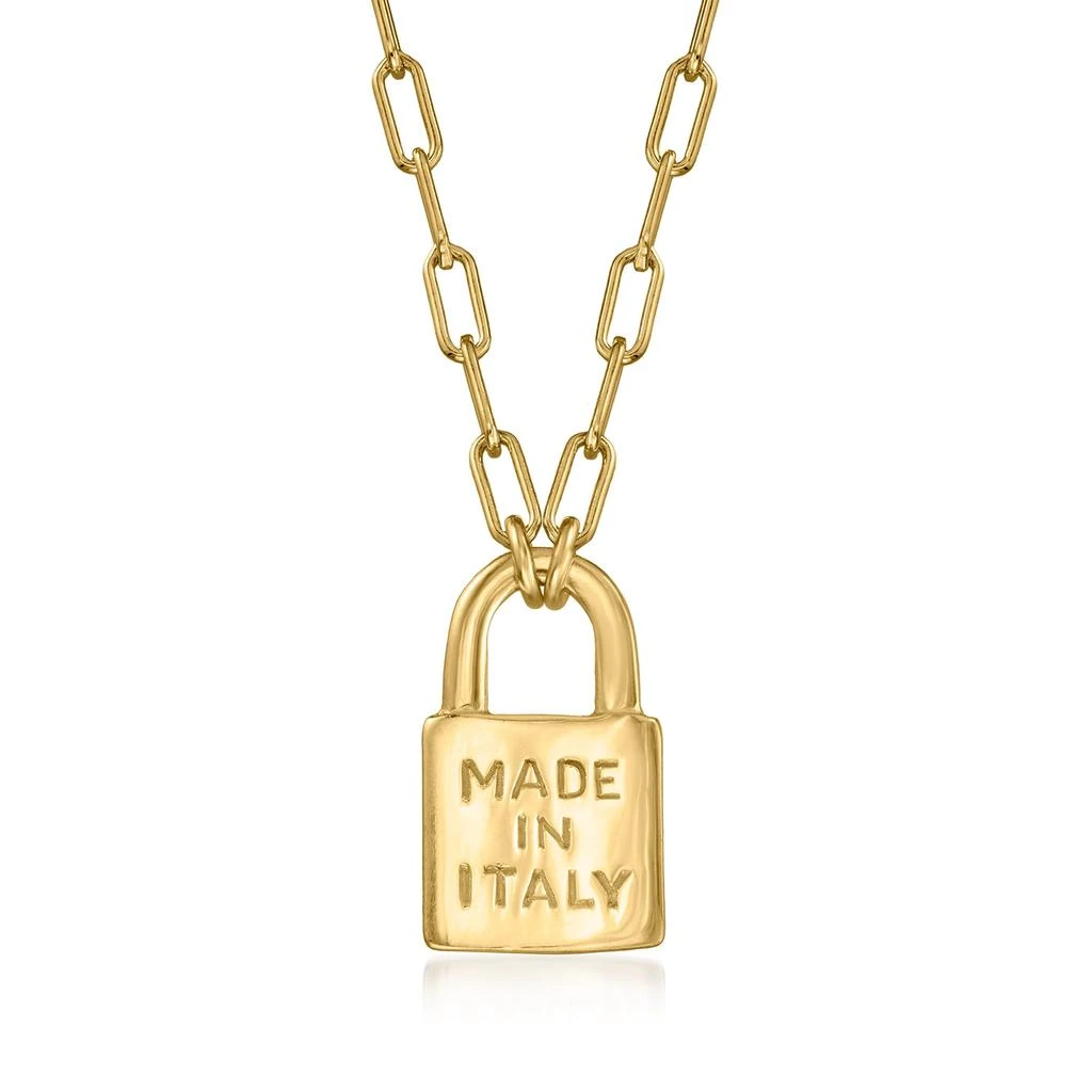商品Ross-Simons|Ross-Simons Italian 18kt Gold Over Sterling "Made in Italy" Lock Pendant Paper Clip Link Necklace,价格¥738,第1张图片