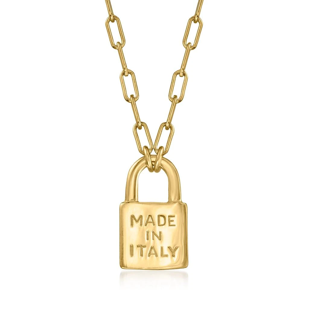 商品Ross-Simons|Ross-Simons Italian 18kt Gold Over Sterling "Made in Italy" Lock Pendant Paper Clip Link Necklace,价格¥787,第1张图片