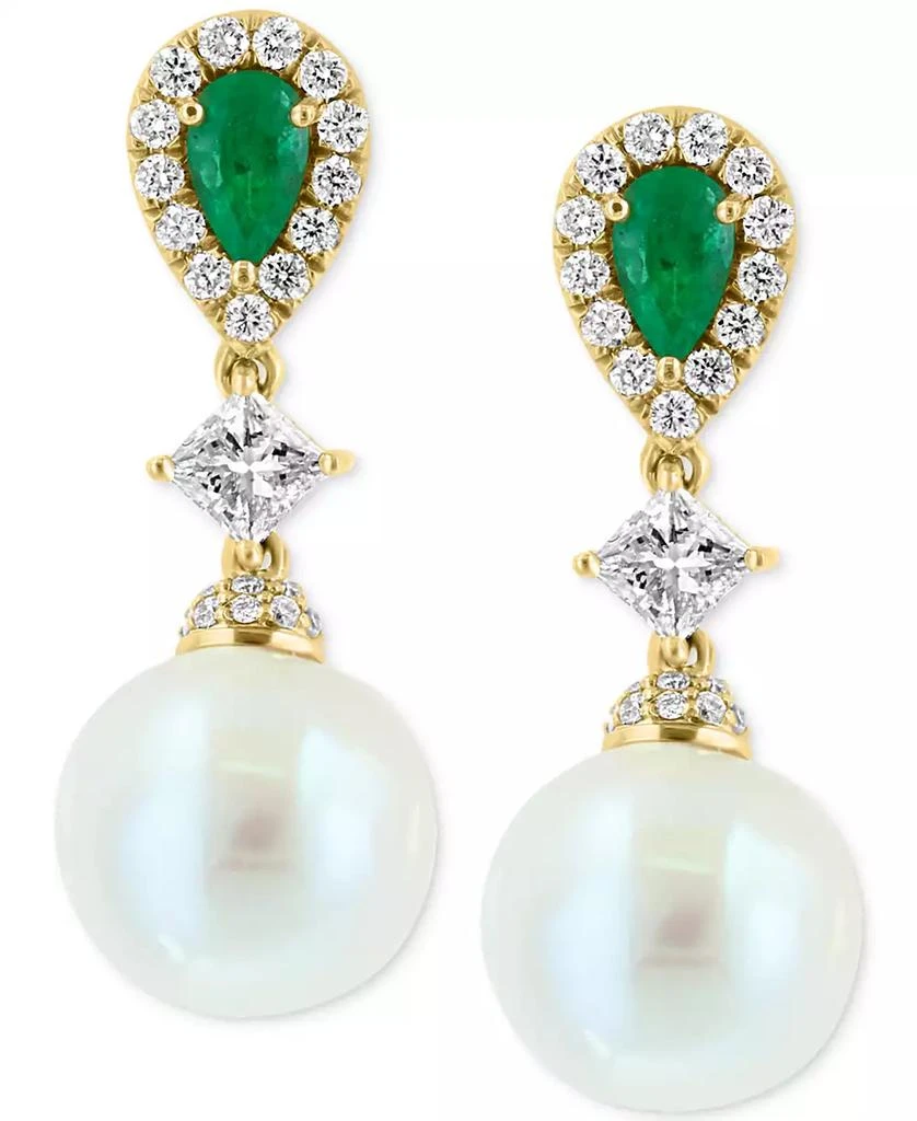 商品Effy|EFFY® Freshwater Pearl (9mm), Emerald (3/8 ct. t.w.) & Diamond (5/8 ct. t.w.) Drop Earrings in 14k Gold,价格¥67146,第3张图片详细描述