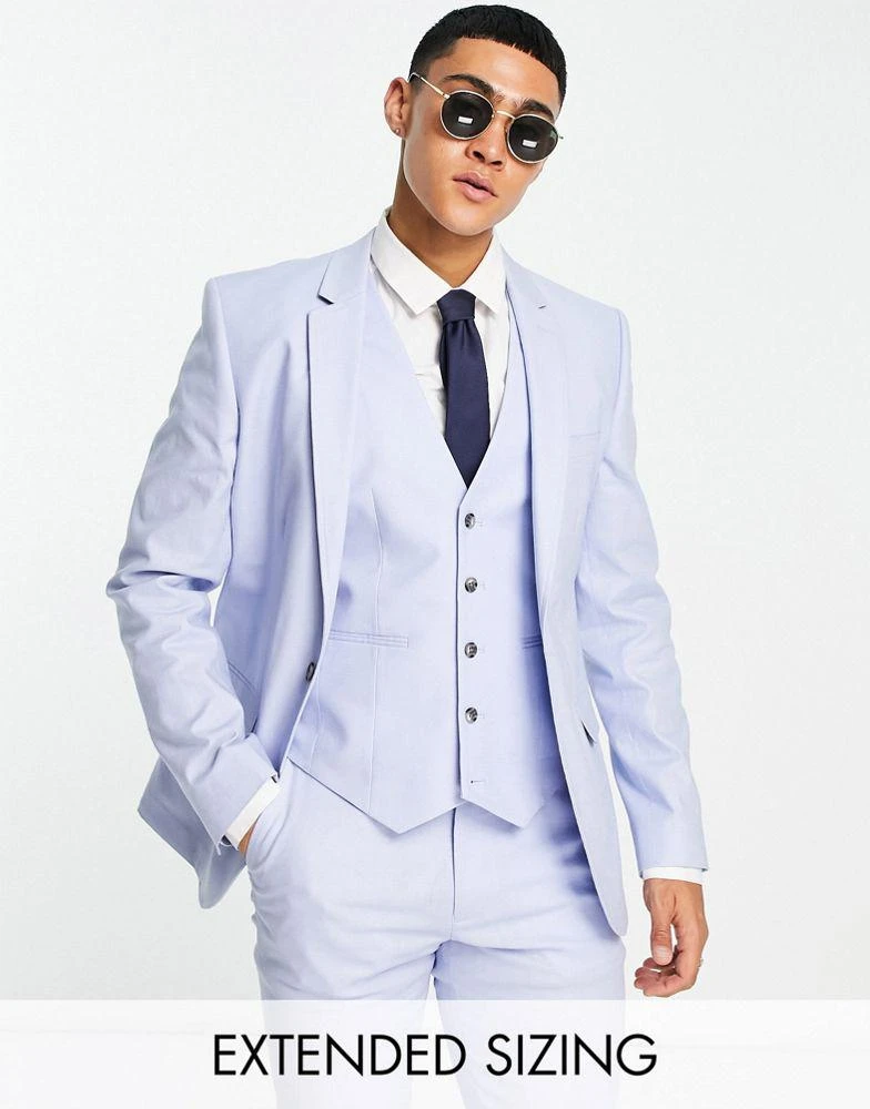 商品ASOS|ASOS DESIGN super skinny linen mix suit jacket in blue,价格¥337,第1张图片