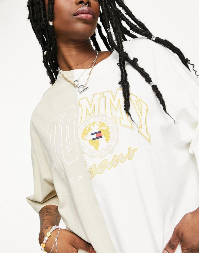 商品Tommy Jeans|Tommy Jeans cotton collegiate logo spliced t-shirt in white - WHITE,价格¥281,第2张图片详细描述