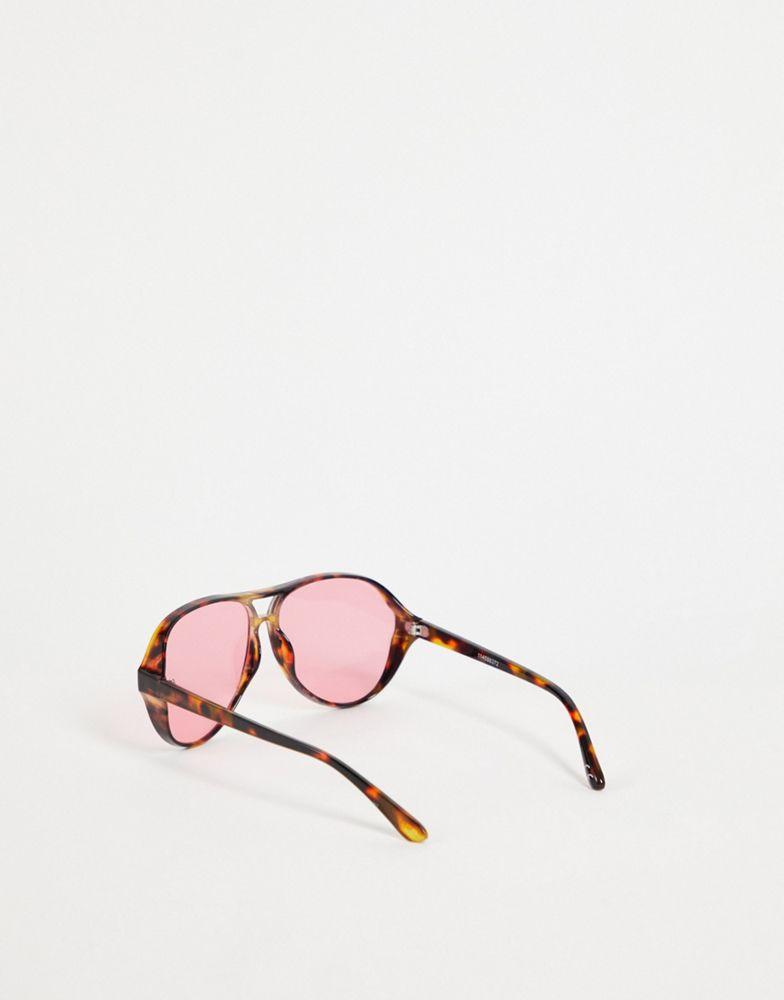 ASOS DESIGN oversized navigator sunglasses with pink lens in brown tort - BROWN商品第2张图片规格展示