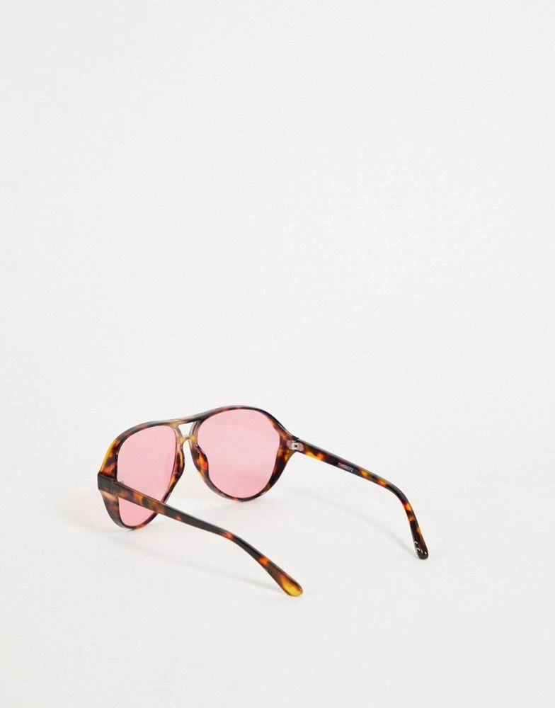 商品ASOS|ASOS DESIGN oversized navigator sunglasses with pink lens in brown tort,价格¥89,第2张图片详细描述