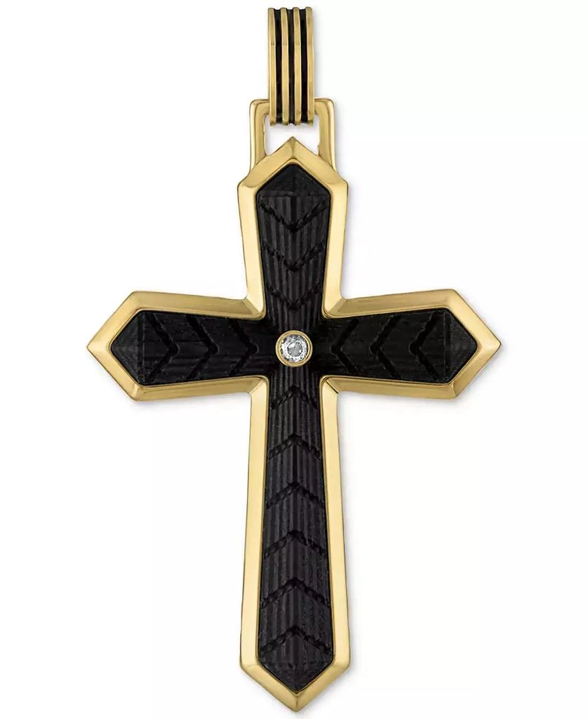 商品Esquire Men's Jewelry|Cubic Zirconia Carbon Fiber Cross Pendant in 14k Gold-Plated Sterling Silver, Created for Macy's,价格¥626,第1张图片