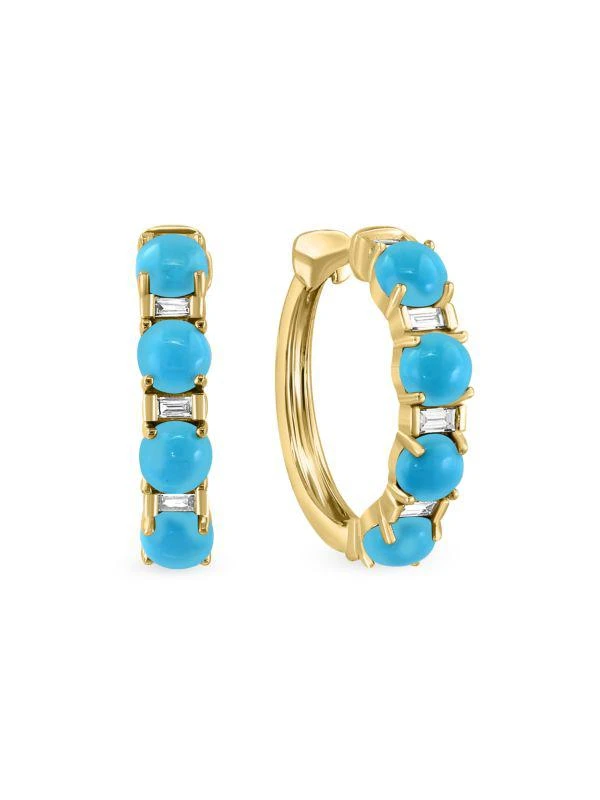 商品Effy|14K Yellow Gold, Turquoise & Diamond Huggie Earrings,价格¥8881,第1张图片