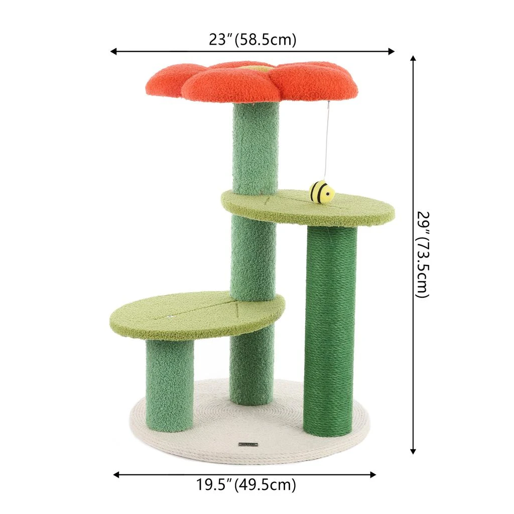 商品THE LICKER STORE|Poppy 29" 3-Tier Modern Jute Flower Cat Tree with Dangling Toy, Orange/Green,价格¥1248,第5张图片详细描述