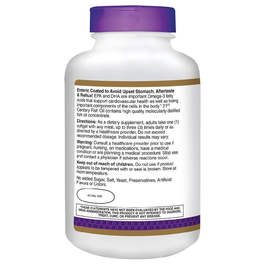 商品21st Century|Enteric Coated Fish Oil 1000mg, Reflux Free,价格¥49,第2张图片详细描述