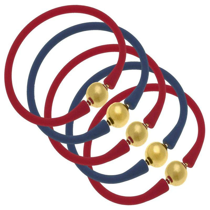 商品Canvas Style|Bali Game Day 24K Gold Bracelet Set Of 5 In Navy And Red,价格¥950,第1张图片