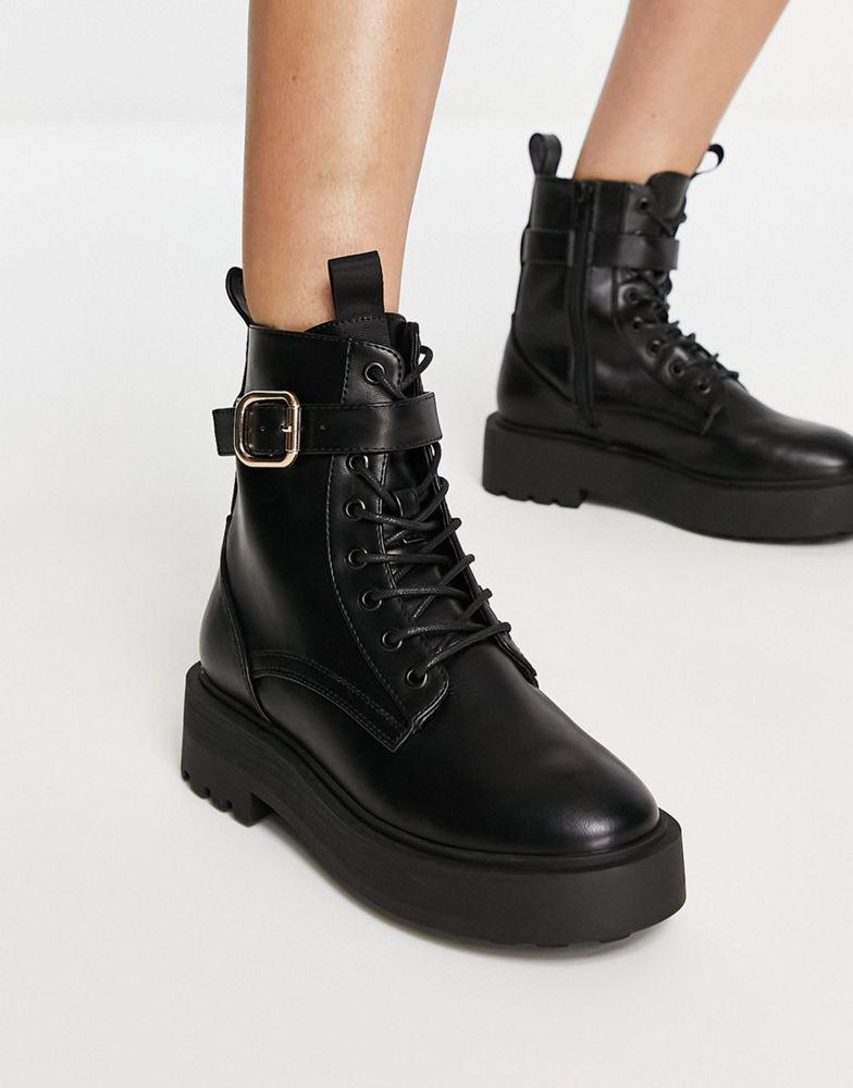 ASOS DESIGN Alix chunky lace up ankle boots in black商品第1张图片规格展示
