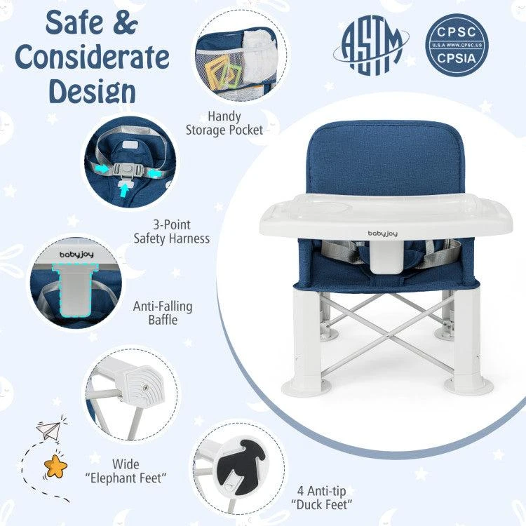 商品Hivvago|Portable Baby Booster Seat with Straps and Double Tray-Blue,价格¥435,第3张图片详细描述