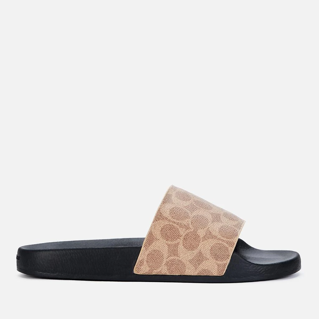 商品Coach|Coach Men's Signature Coated Canvas Pool Slide Sandals - Tan Signature,价格¥423,第2张图片详细描述