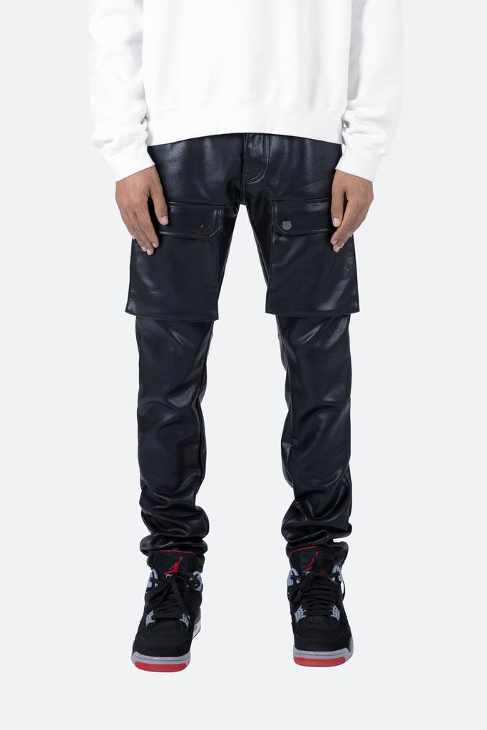 Leather Snap Cargo Pants - Black商品第1张图片规格展示