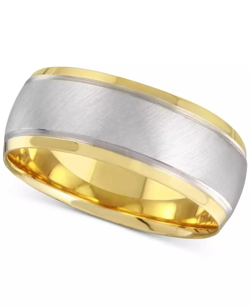 商品Macy's|Men's Two-Tone Brushed & Polished Band in 14k Gold & White Gold,价格¥7030,第1张图片