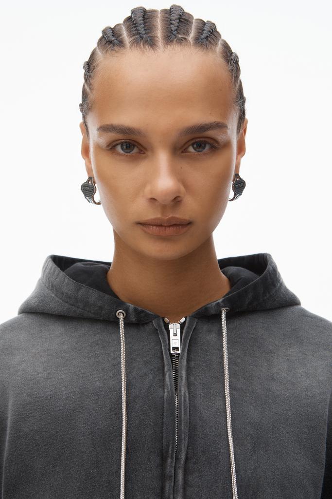 Alexander Wang Cropped Zip-Up Hoodie with Crystal Hotfix Drawcord