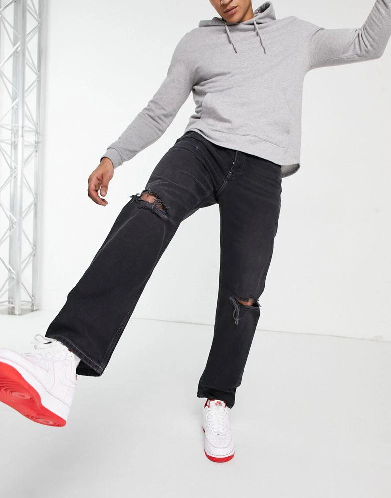 商品Tommy Hilfiger|Tommy Jeans Ethan relaxed straight fit jeans in distressed black wash,价格¥626,第1张图片